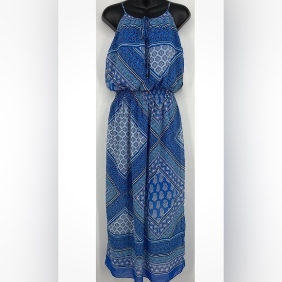 Enfocus Studio Womens Blue Geometric Long Dress Size 4 - Picture 1 of 6